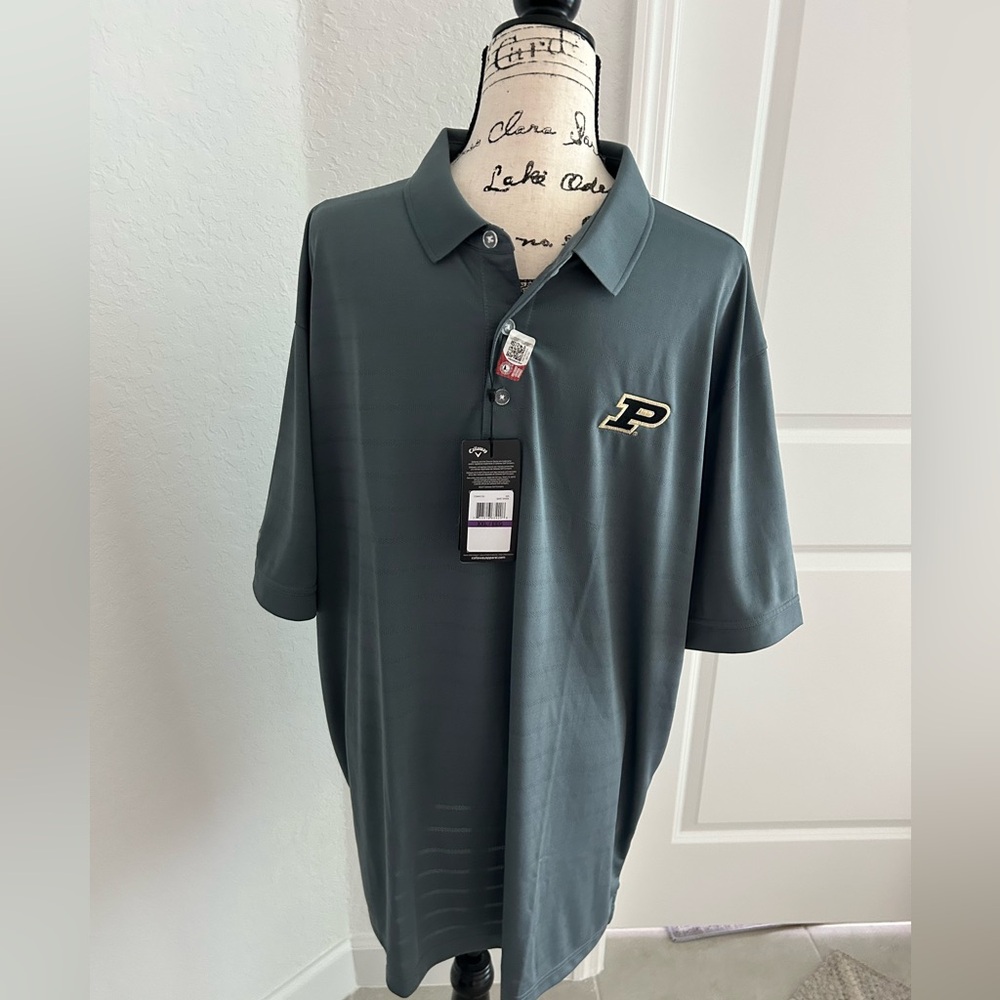 New Callaway Men's Polo Shirt in Dark Gray. Purdue